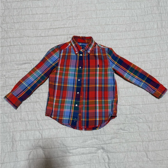 Ralph Lauren Pony Red Blue Plaid Button Down long sleeve Shirt Boys 6 Preppy - Picture 3 of 8